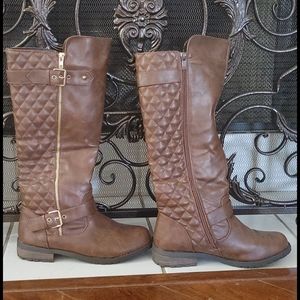 Quilted Brown Knee High Boots